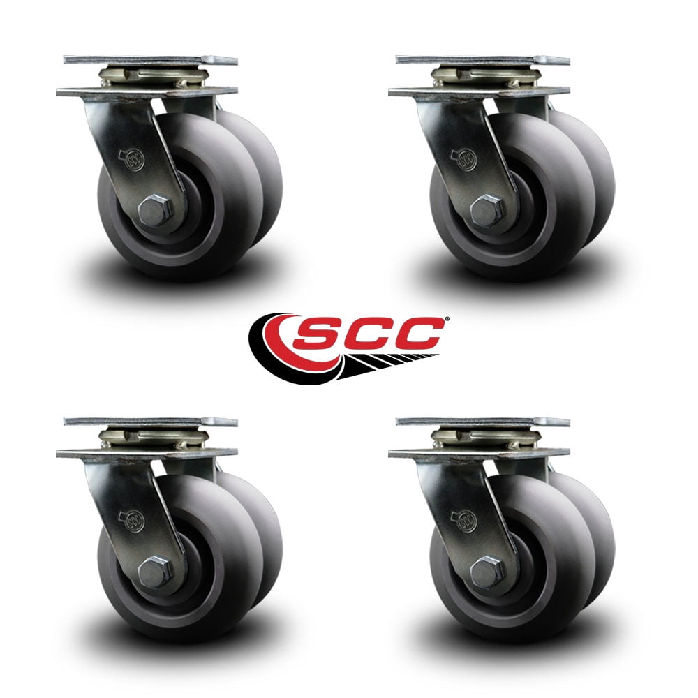 5 Inch Dual Thermoplastic Rubber Wheels Swivel Caster Set with Roller Bearings