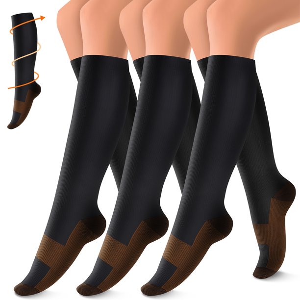 3 Pairs Copper Compression Socks for Women & Men Circulation 1520 mmHg