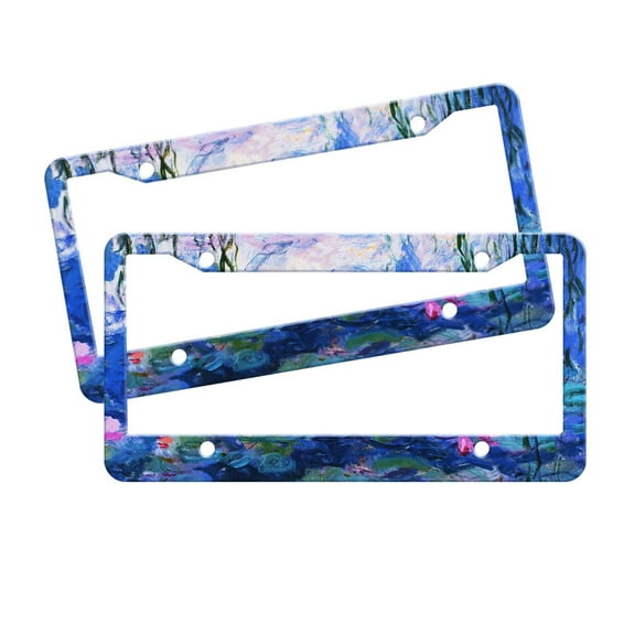 WIRESTER Set 2pcs 6" x 12" Auto Drive License Plate Frame Cover - Claude Monet Water Lilies
