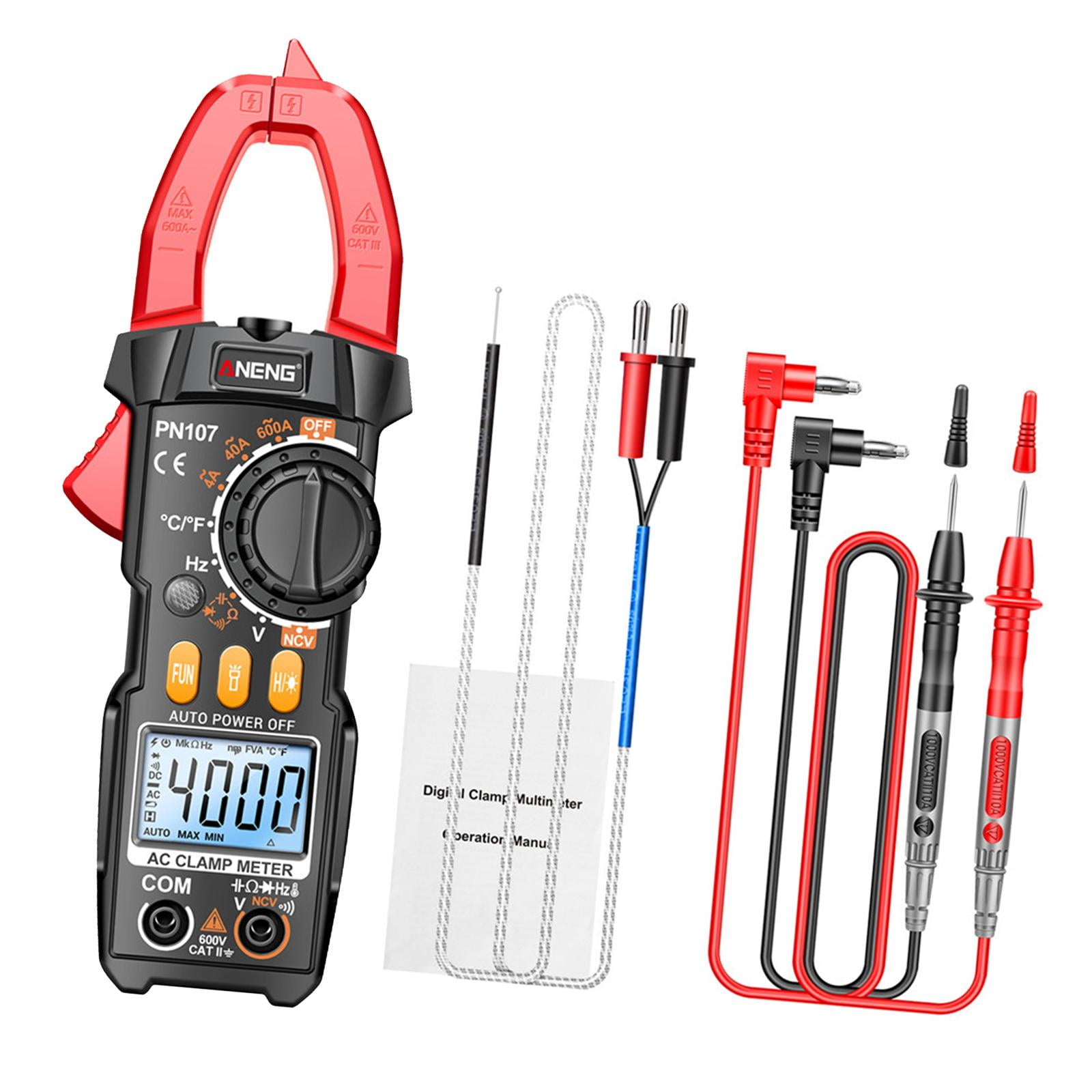 Miulika Clamp Meter Multimeter Easy Carrying Smart Tester Multifunction Sturdy Voltage Meter for Fuses Auto Circuit Troubleshooting , Red