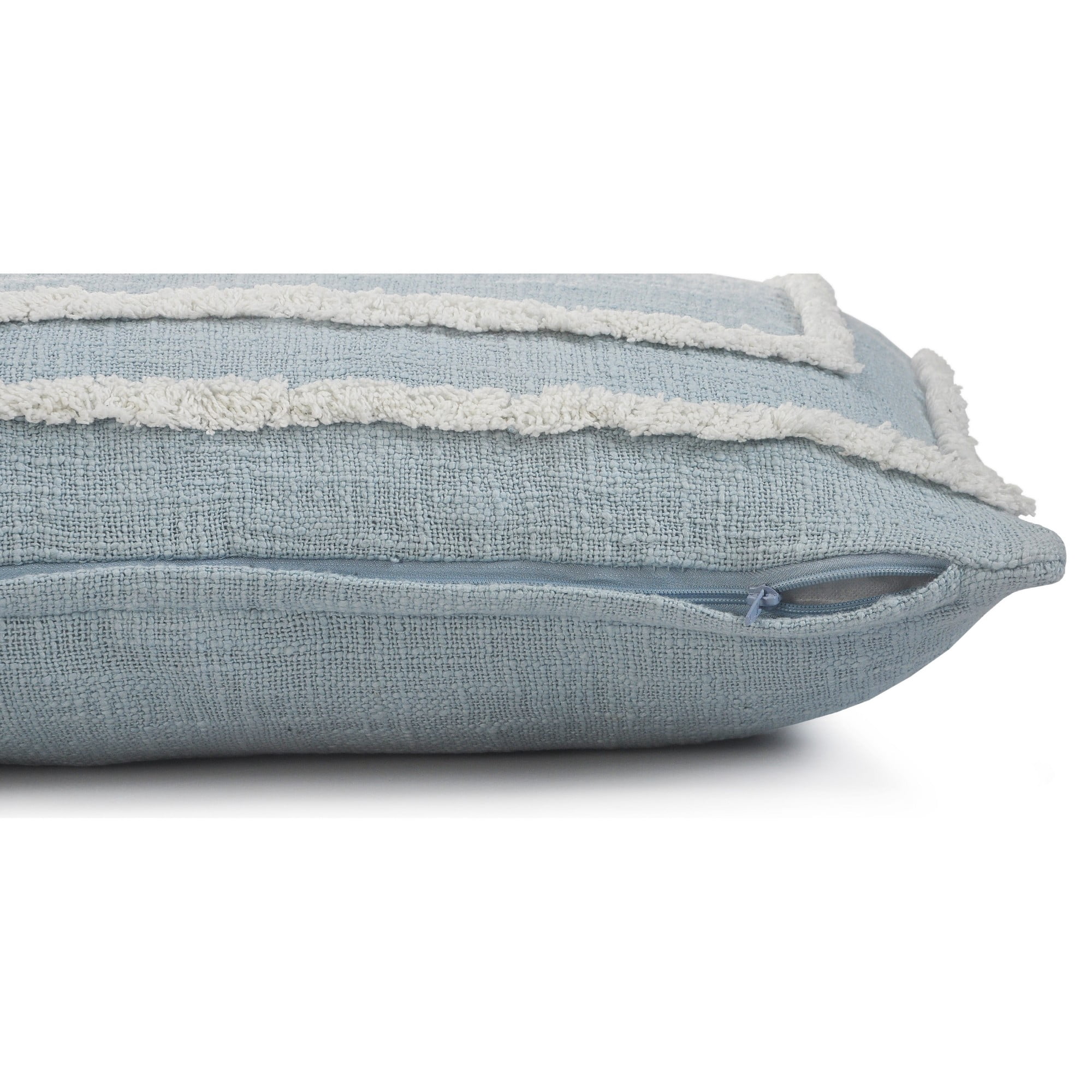 Laddha Home Designs Geometric Bordered Loomed Rectangular Cotton Lumbar Pillow Cover - 24" - Sky