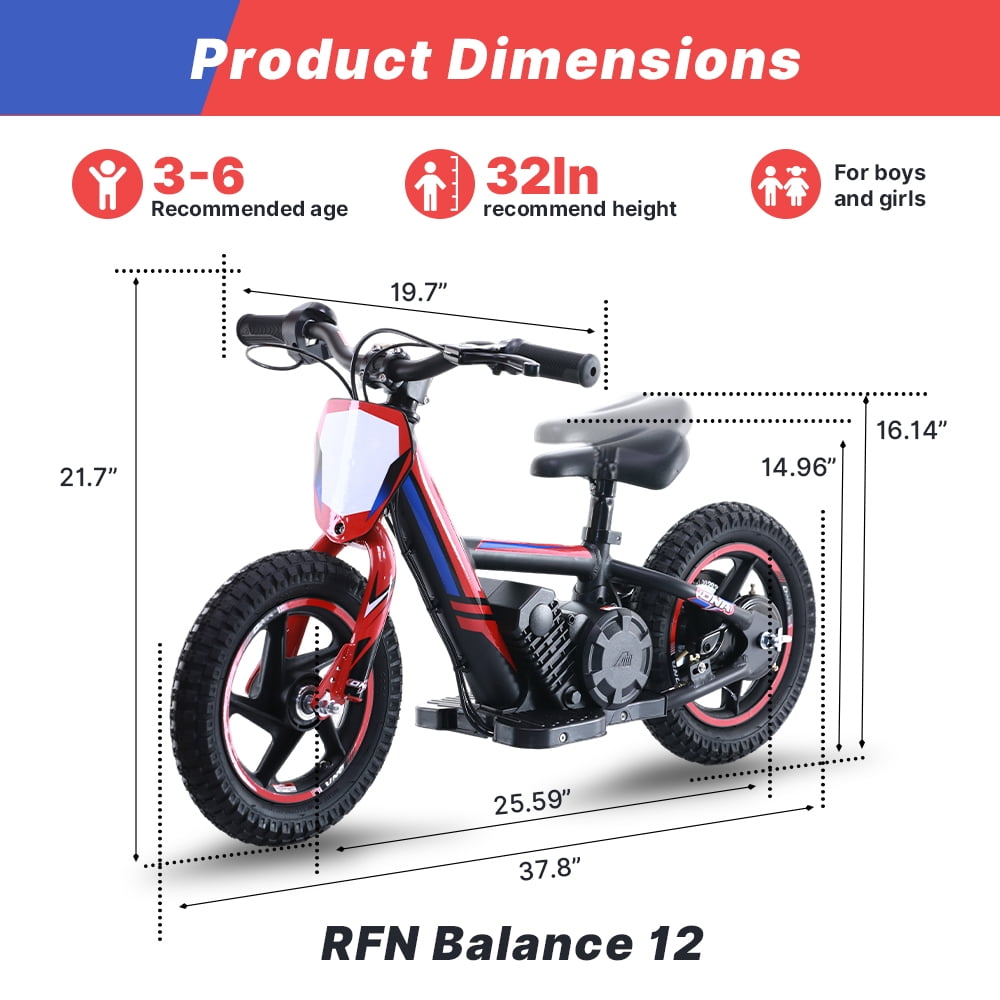 RFN DNA12 Electric Dirt Bike for Kids, 170W Motor, 2 Speed Mode, 12" Off-Road Tires, Balance ebike for Ages 3.Easy Assembly