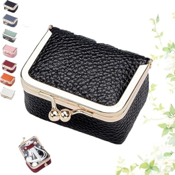 Ortasthard Mini Jewelry Box, Ortasthard Genuine Leather Mini Jewelry Box with Kiss Lock, Stable Small Box for Earrings, Rings, Coin Purse for Travel, Ideal Gift for Her