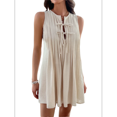 thumbnail image 1 of Robe Mini à Nouer devant pour Femmes Été Sans Manches Plissée Décontractée Ample Style Babydoll Robes m, 1 of 10