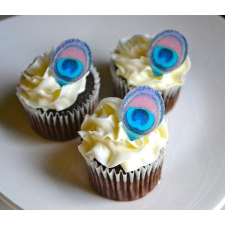 Edible Mini Peacock Feathers - Set of 24- Cake Decorations, Cupcake Topper