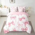 thumbnail image 2 of Manfei Bow Tie Ribbon 7 Pieces Bedding Comforter Set,Kawaii Cartoon Bowknot Full Bedding Set,Pink Polka Dots Fitted Sheet Flat Sheet For Girl,Super Cozy Room Decor Reversible, 2 of 8