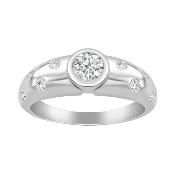 Flush Set Diamond Ring Bezel Diamond Ring 14K White Gold Over 1.8 Ct Simulated Diamond