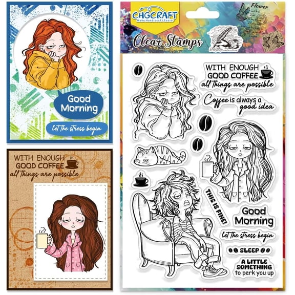 Insomnia Woman Clear Stamps Coffee Cat Transparent Silicone Stamps Seals for Scrapbooking Album Decor Paper DIY Craft colorful