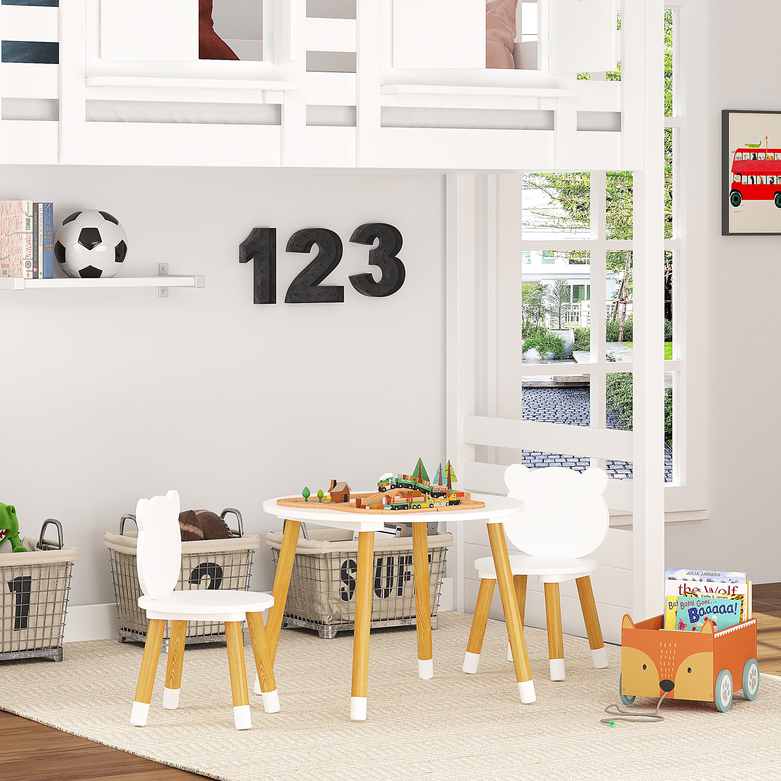 UTEX 3-Piece Multifunction Kids Round Table and Chair Set, White