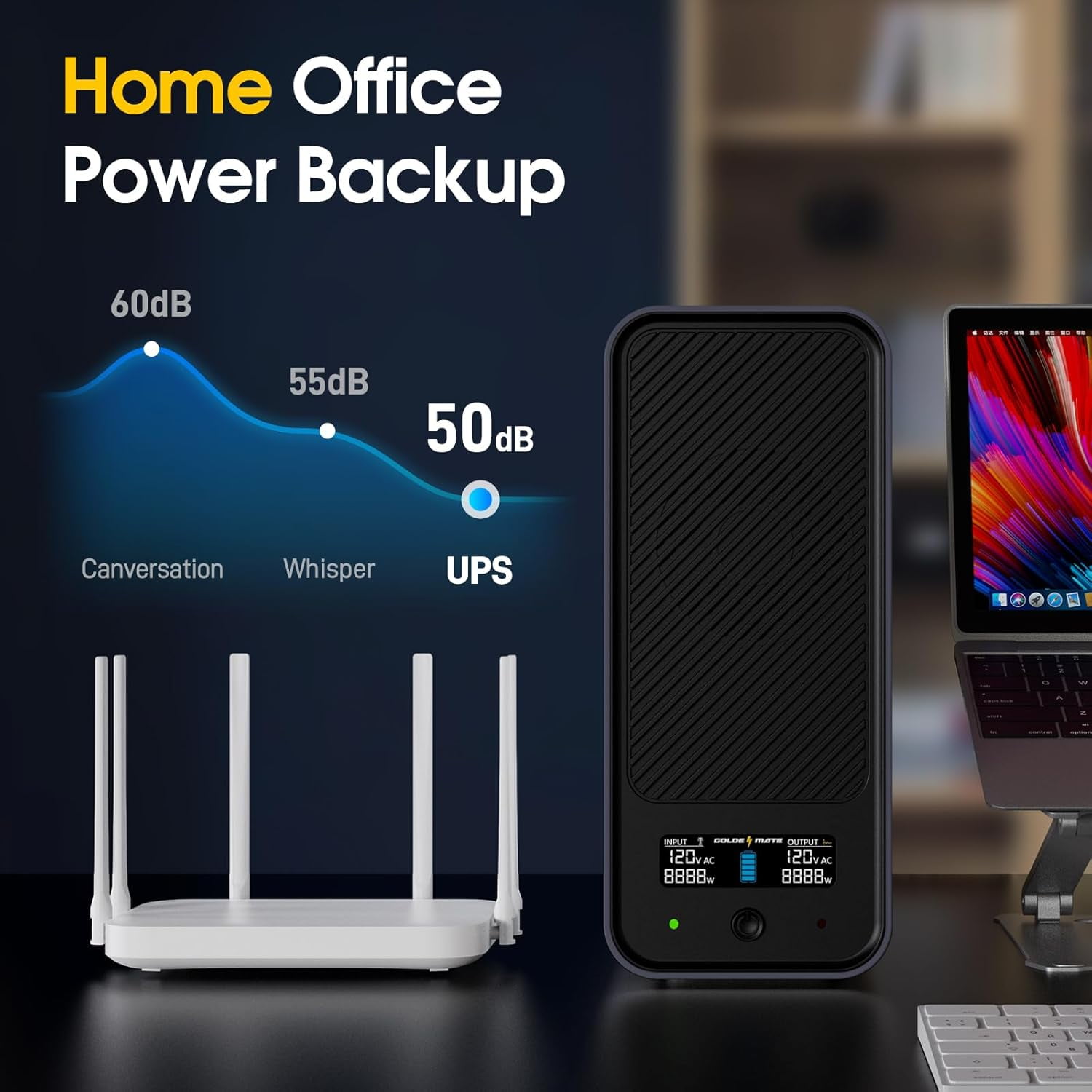 1000VA/800W Lithium UPS Battery Backup & Surge Protector with LiFePO4 Batteries(230.4 Wh), Sinewave UPS System, 10 Years Lifespan, 8 Outlets, LCD Display, Gray