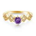thumbnail image 2 of Gem Stone King 0.86 Ct Round Purple Amethyst 18K Yellow Gold Plated Silver Ring (Size 7), 2 of 3