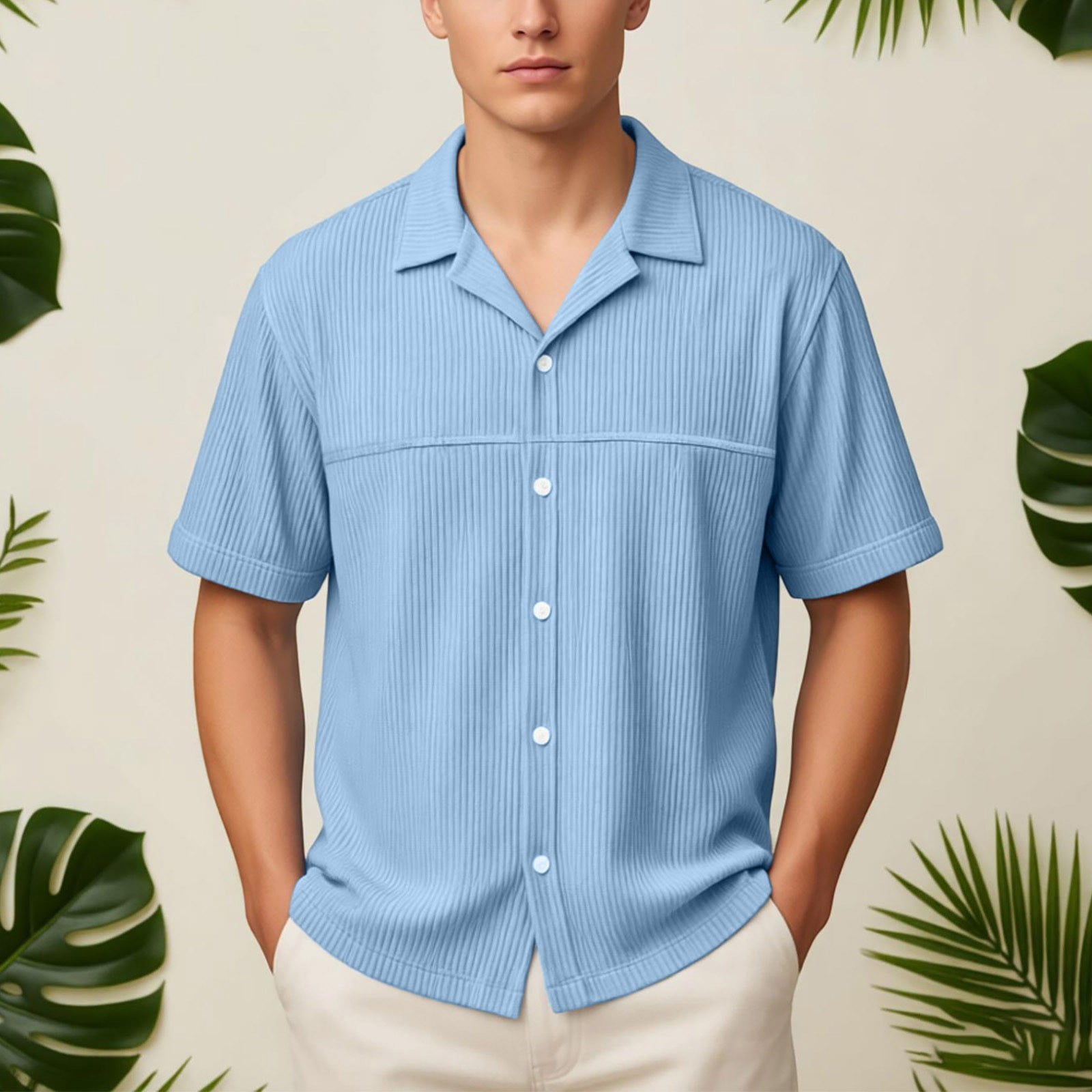 Rhuody T Shirts For Mens Adult Referee Shirt V Neck Striped Sweatshirt Short Sleeved Top Basic Clothing Sky Blue Xl
