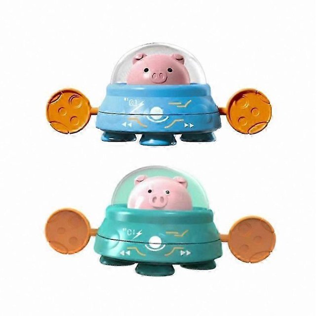 Dual Tone Pull-String Bath Toy with Swimming, Rowing, and Flying Saucer Pig Features