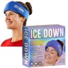 ICE DOWN Migraine Ice Head Wrap, USA Made Cold Therapy Wrap with 2 Reusable Ice Packs, Compress for Headaches, 27" x 3.5" Wrap, 11" x 3" Gel Ice Packs