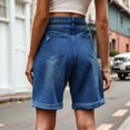 thumbnail image 4 of Pantalones Cortos Vaqueros para Mujer, Hasta la Rodilla, Modernos, Estilo Y2K, de Cintura Alta, Pierna , Informales, de Verano, con Bolsillos Azul Oscuro M, 4 of 9