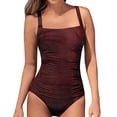 thumbnail image 2 of Traje de baño de una pieza para mujer, trajes de baño conservadores de moda con correas para los hombros para fiesta en la playa, natación, rojo vino L, 2 of 6