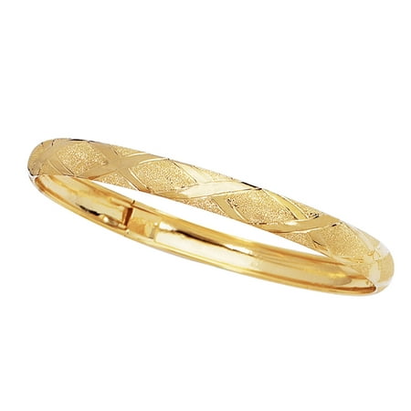 10k Yellow Gold Tubular Engraved Flex Bangle Bracelet 8 Inches
