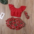 thumbnail image 3 of Toddler Baby Girl Kids Off Shoulder Crop Tops Ruffled Watermelon Print Shorts Headband, 3 of 5