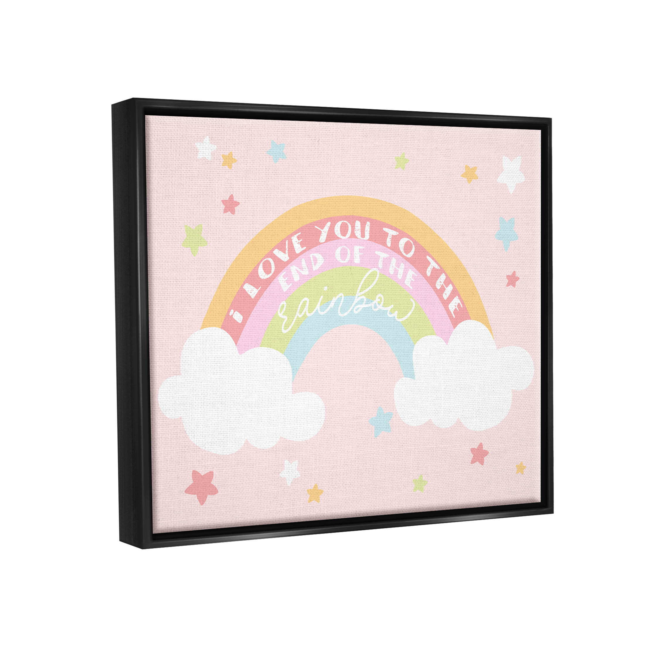Stupell Industries Love You End Of Rainbow Phrase Graphic Art Jet Black Floating Framed Canvas Print Wall Art, Design by Lil' Rue