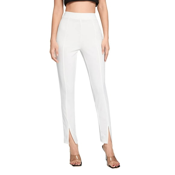 SweatyRocks Women's Elegant Elastic Waist Skinny High Waist Pants Cream XL