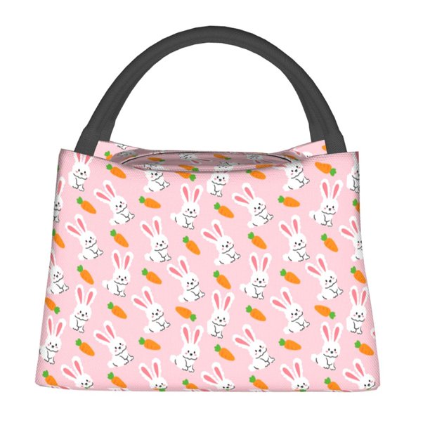 Fotbe Rabbit And Carrot Bolsa Térmica Portátil con Estampado, Bolsa de Entrega de Alimentos Aislada, Bolsa Reutilizable de Gran Capacidad para Comidas y Supermercado
