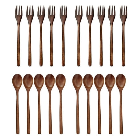 

Natural Wooden Spoon and Fork Set Kitchen Cutlery Food Salad( 20)