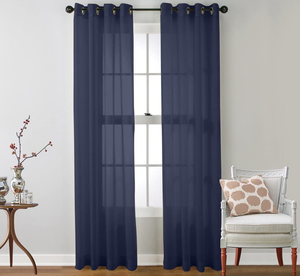 Ruthy's Textile 2 Piece Window voile Sheer Curtains Grommet Panels 54' X 84' Total 108' X 84' Inch Length for Bedroom/Living Room Color: Navy