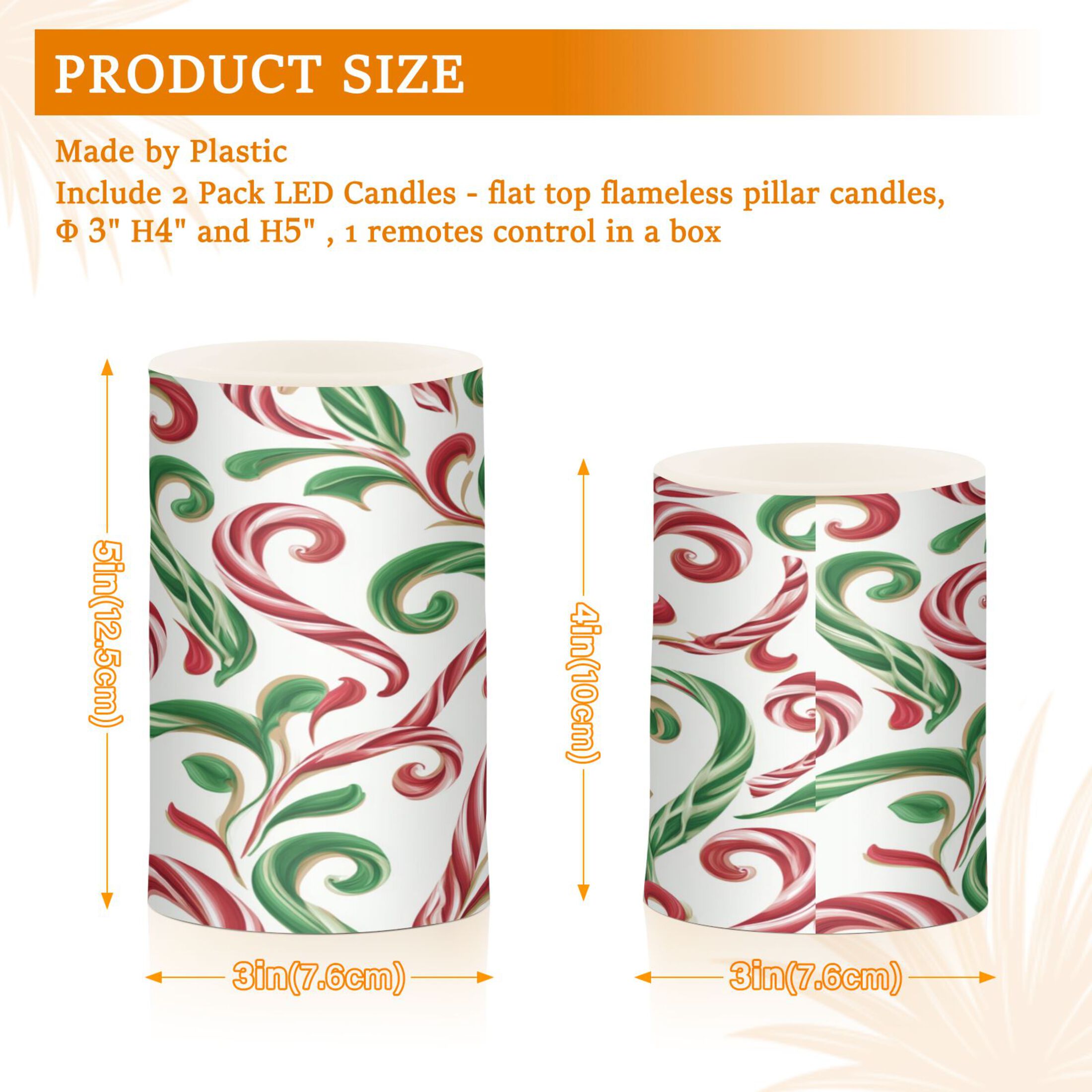 Set of 2 Flameless Candles Lights with Remote Control Flickering LED Candles Electric Candles for Home Decor Parties Red and Green Candy-cane