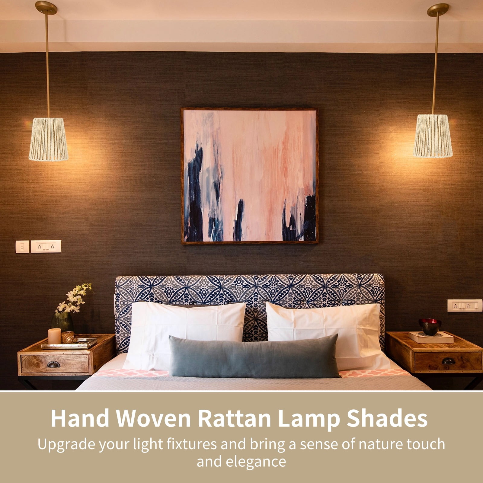 6Pcs Rattan Lamp Shades, Rattan Lampshade Replacement, Nature Touch Hand Woven Rattan Shade for Table Lamps, Chandeliers, Pendant Lights, Wall Sconces, 3.9" Top x 5.6" Slant Height x 5.4" Bottom