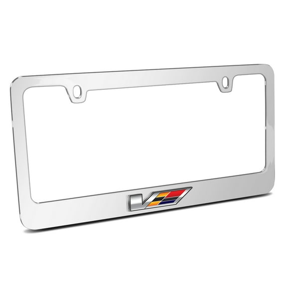 Cadillac V Logo 3D Embossed Letters on Mirror Chrome Metal License Plate Frame