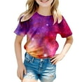 thumbnail image 2 of Toddler Girl Shirts 2t Galaxy Print Short Sleeve T Shirt Crew Neck Comfy Glitter Tops T Shirt for Boys and Girls Purple,130, 2 of 3