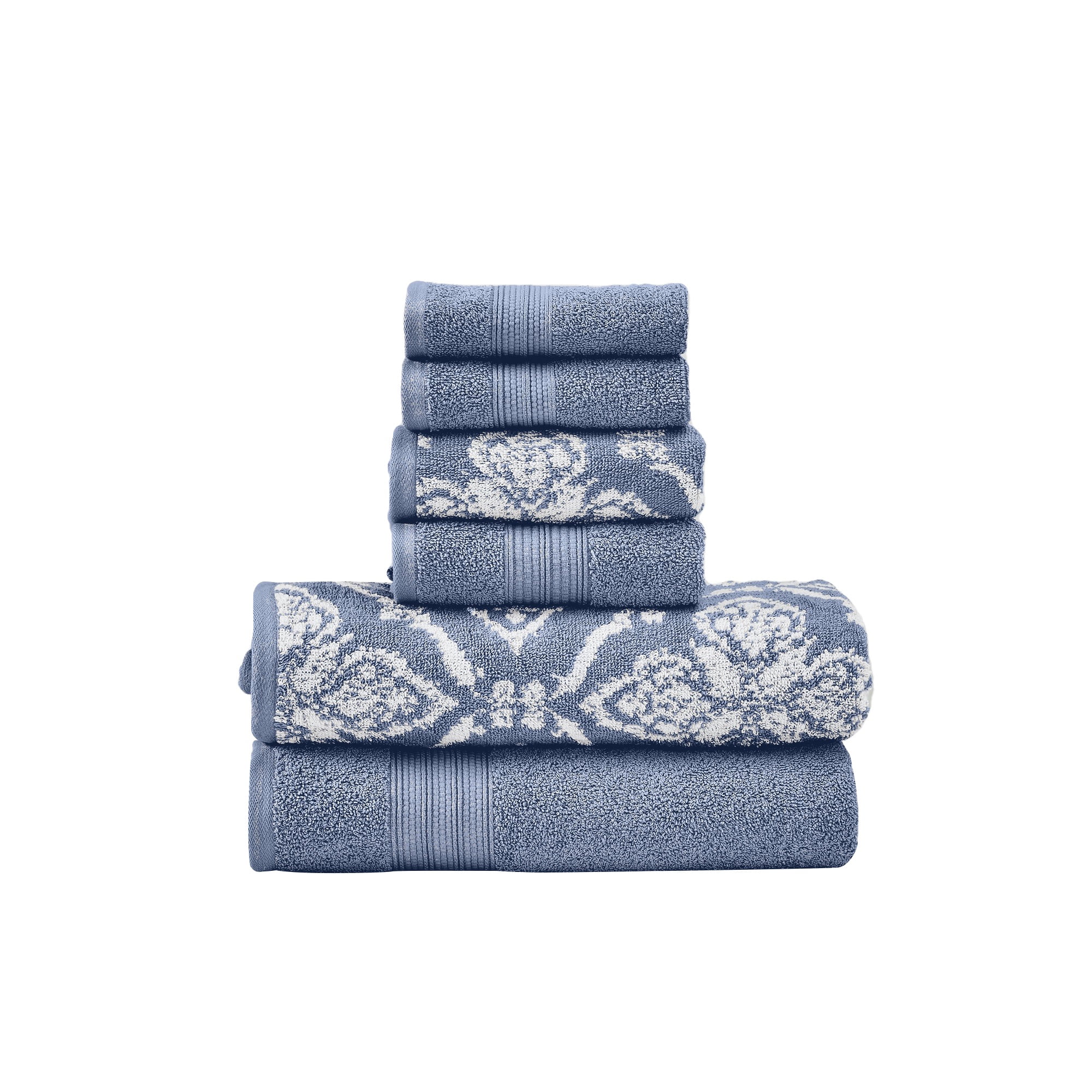 Modern Threads Amaris 6-Piece Adult Cotton Bath Towel Set, Amaris, Denim