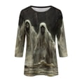 thumbnail image 4 of WTOBBY Women's Bat Element Print Round Neck 3/4 Sleeve Casual Top Halloween Themed Blouse for Fall Fashion and Seasonal Holiday Parties,Dark Gray M, 4 of 5