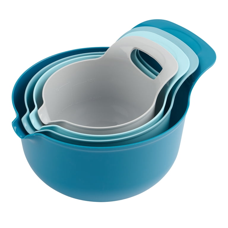 Mainstays 4-Piece Nesting Plastic Mixing Bowl Set, Blue photo 5