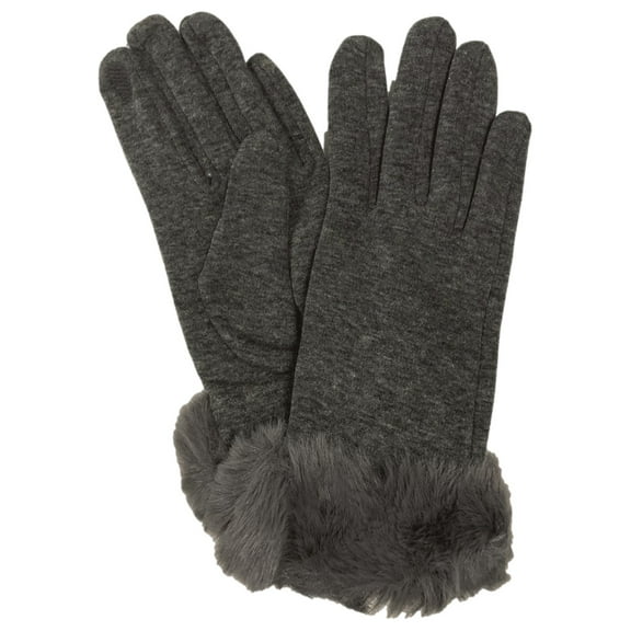 Womens Gray Faux Fur Stretch Fit Texting & Tech Touchscreen Gloves