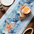 thumbnail image 3 of Summer Ocean Table Runner 70 Inches, Coastal Shells Starfish Coral Conch Wooden Blue Bed Runner Dresser Scarves Tabletop for Indoor Outdoor Parties/Ceremony/Banquet, 13" x 70", 3 of 9