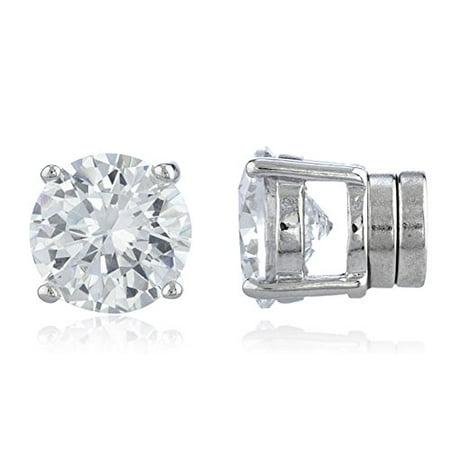 New & Improved! Silvertone with Clear Cz Round Magnetic Stud Earrings - 4mm to 12mm Available (8