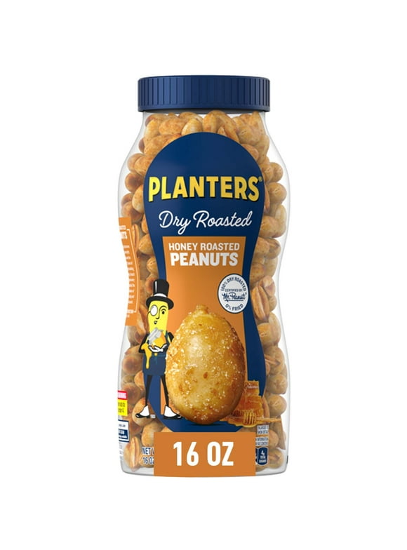 PLANTERS Honey Roasted Peanuts, Sweet and Salty Snacks, Plant-Based Protein, 16 oz Jar