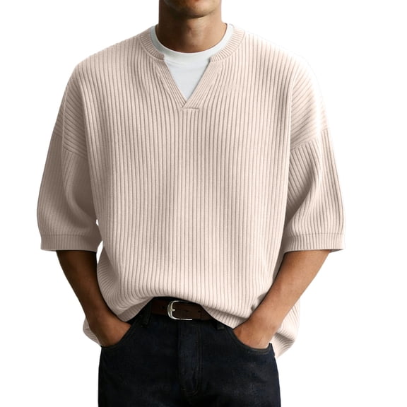 Landzoo Men'S T Shirt Solid Color Short Sleeve Crew Neck Shirt Summer Comfortable Men T-Shirt Size L Beige