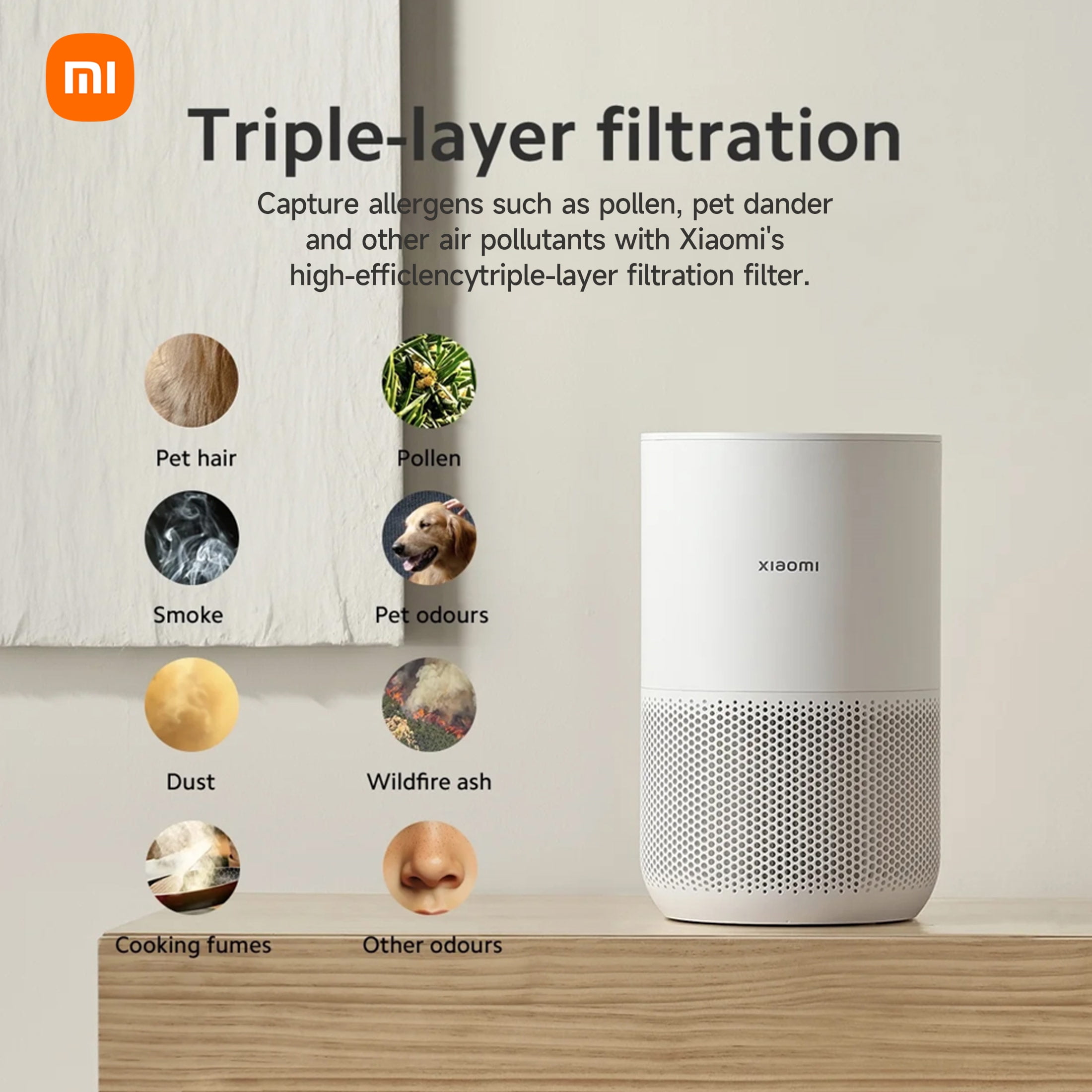 Xiaomi Smart Air Purifier for Home Bedroom up to 1060 Sq.ft with 3-in-1 HEPA Filter, Allergen Removal, Smart WiFi App,20dB Ultra Quiet Sleep Mode Air Cleaner for Pets Hair,Dust, Smoke