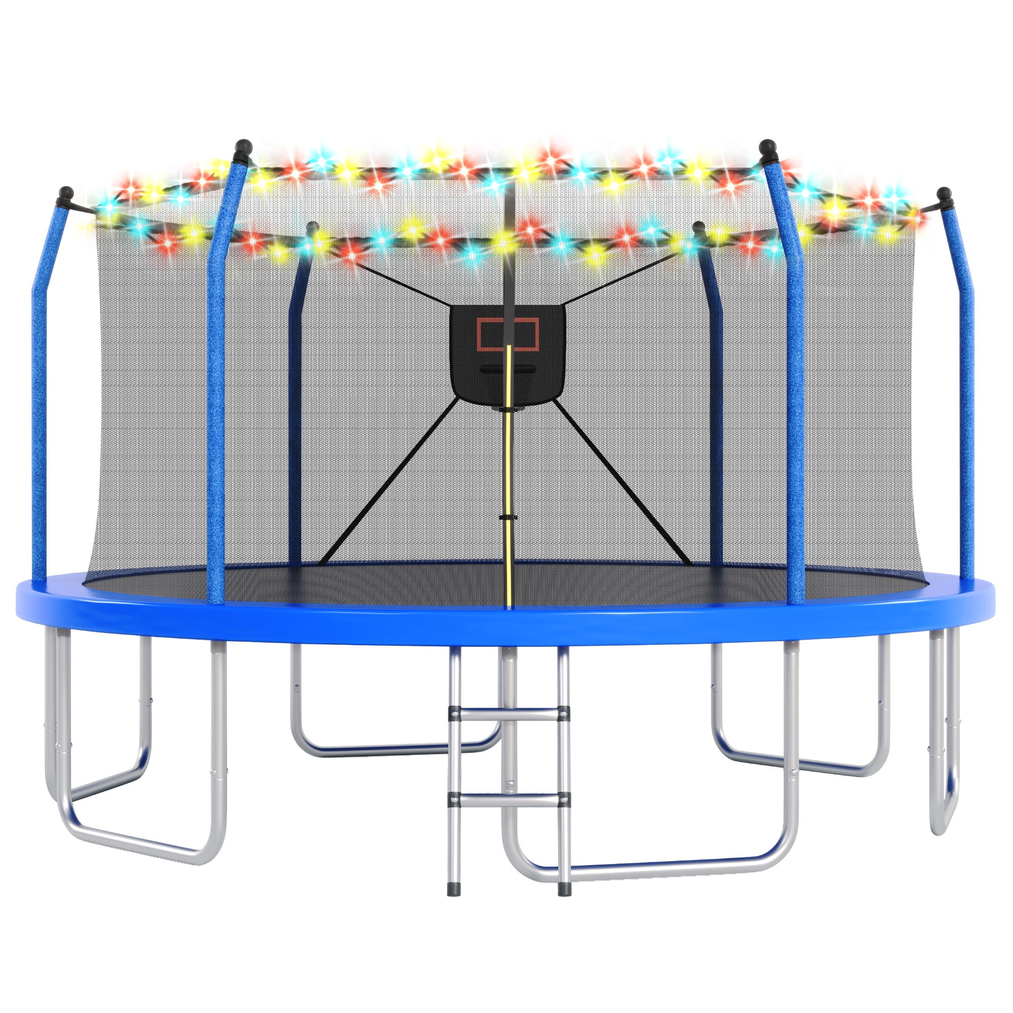 Arspjes 16FT Trampoline with Basketball Hoop and Lights, Outdoor Recreational Trampoine for Kids and Adults,Blue