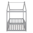 thumbnail image 6 of Twin Size House Bed Frame with Fence, Wooden Floor Bed with Doorless Design, Gray, 6 of 9
