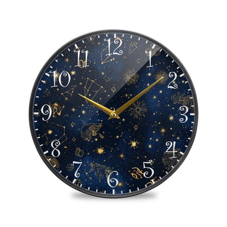 9.5in Acrylic Wall Clock with Glass-like Finish Round Clock for Home Decoration Twinkling Stars and Constellations