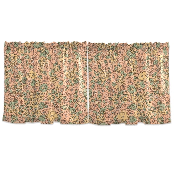 Peach Floral Tapestry Tier Curtains for Kitchen 57x24 Inch Semi Sheer Light Filtering Half Window Curtains 2 Panels