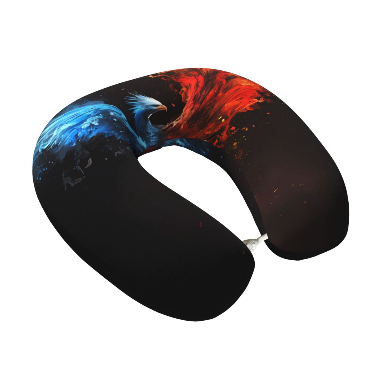 Xecao Red And Blue Fire Bird Print Memory Foam Cervical Neck Pillow Versatile U-Shaped Pillows for Home,Office,Camping,Travelling,Soft Washable Cover