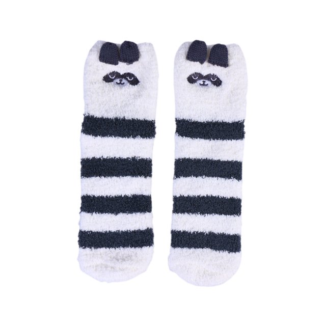 Calcetines gruesos y cálidos de coral esponjoso con diseño 3D para mujer, ideal como regalo de Navidad, para el suelo o para dormir (Mapache)