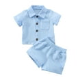 thumbnail image 1 of SUNSIOM Toddler Baby 2Pcs Summer Outfits, Short Sleeve Button Down Lapel Shirt Tops + Shorts Set, 1 of 9