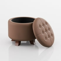 Magshion Storage Ottoman with Padded Seat, Modern PU Leather Footrest, Round Seat stool for Living Room Bedroom , Brown