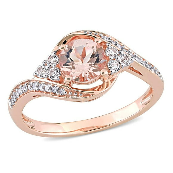1.09 Carat (ctw) Morganite and White Topaz ByPass Ring in 10K Rose Pink Gold with Diamonds