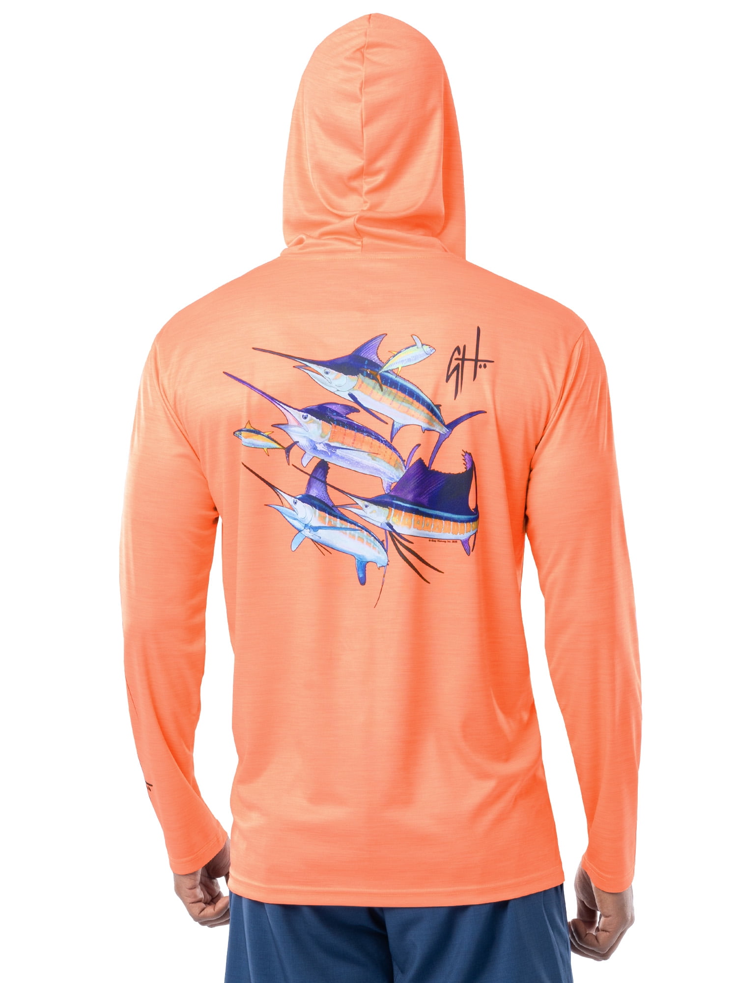 GH BY GUY HARVEY Men's Long Sleeve Performance Fishing Graphic Hoodie, Papaya Punch, 2XL